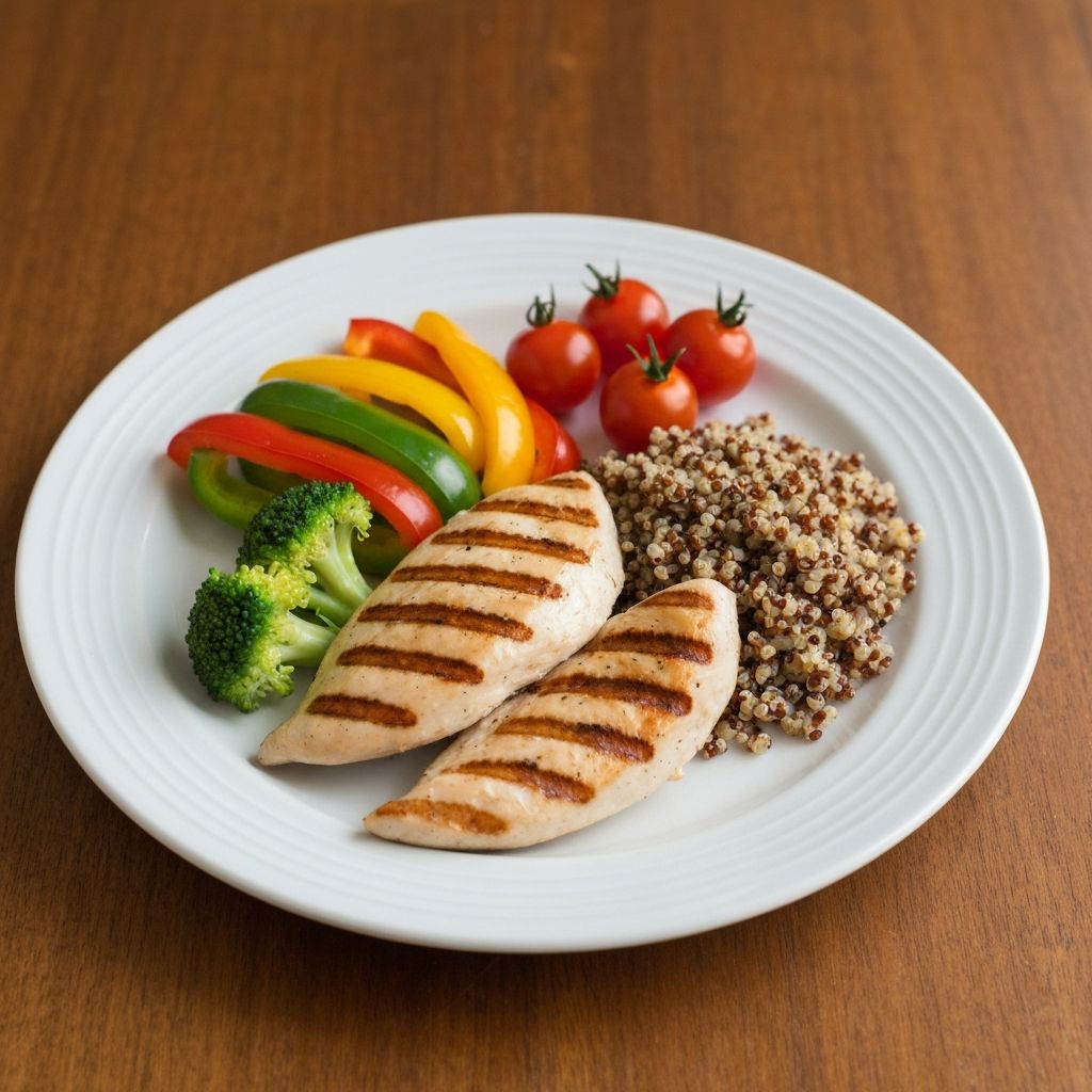 Balanced meal showing protein, vegetables, and whole grains